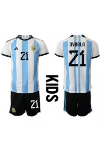 Argentinië Paulo Dybala #21 Babytruitje Thuis tenue Kind WK 2022 Korte Mouw (+ Korte broeken)